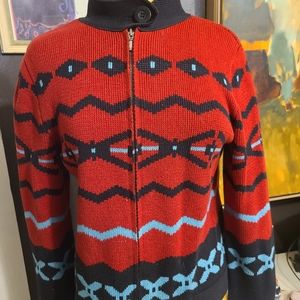 Woman's small Red Tribal Style Pendleton Zip up Sweater